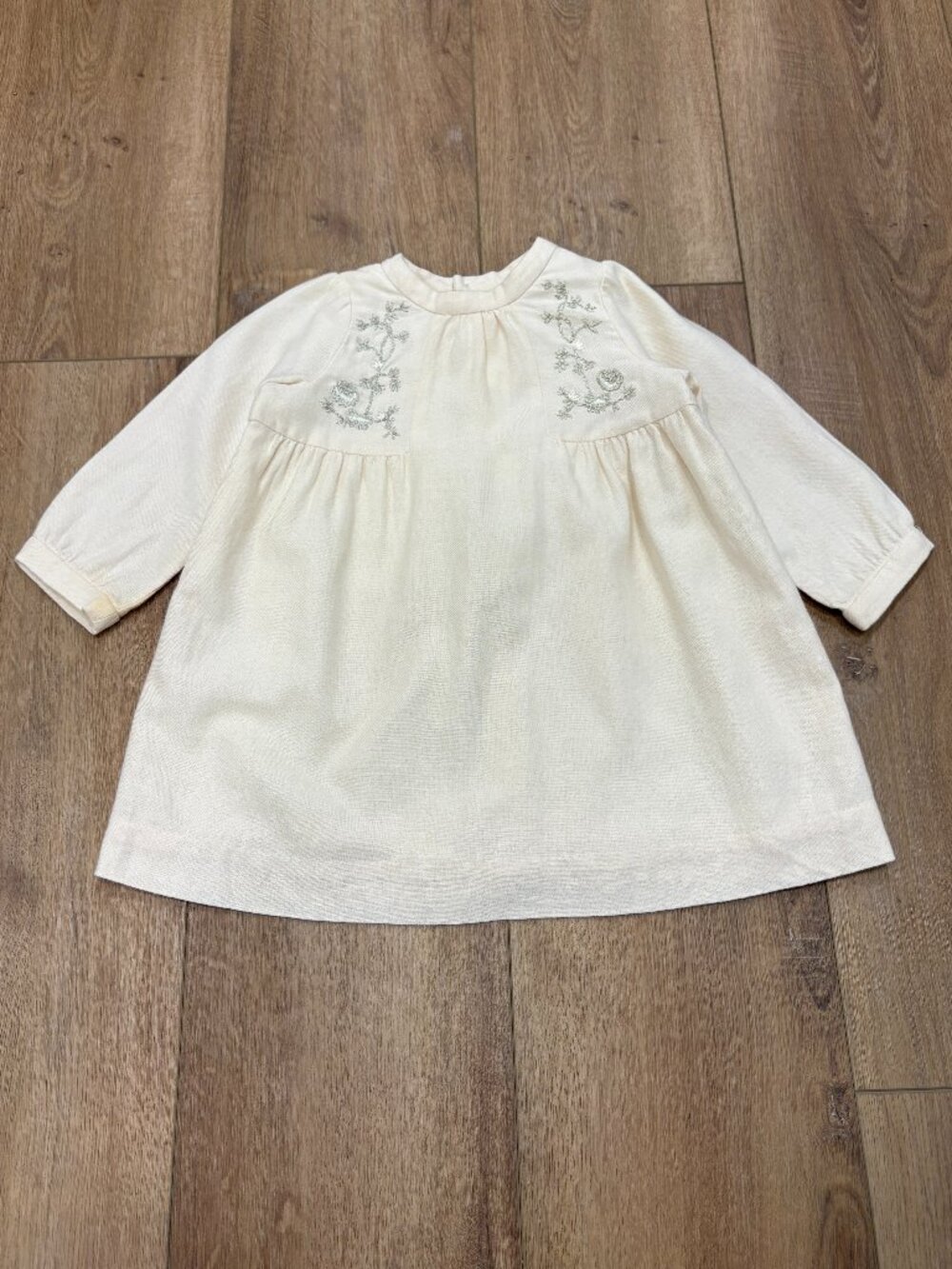 🌟 BONPOINT 🌟 GIRL'S COTTON WOOL BLEND METALLIC EMBROIDERED DRESS IVORY SZ 2